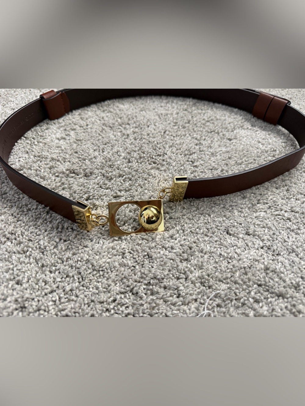 Chicos Gold Accent Brown Leather Women’s Belt interlock buckle M/L